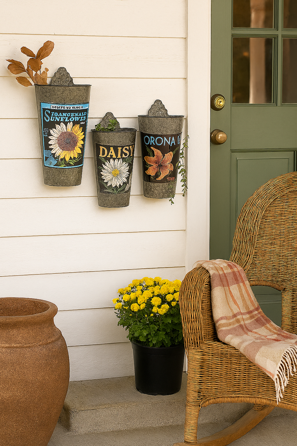 Vintage Metal Wall Planters - Sunflower, Daisy, & Lily Set