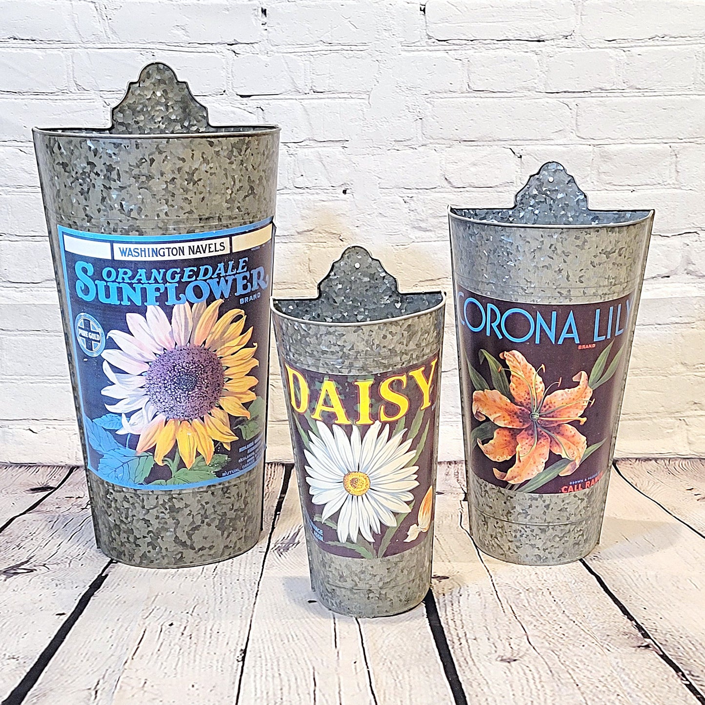Vintage Metal Wall Planters - Sunflower, Daisy, & Lily Set