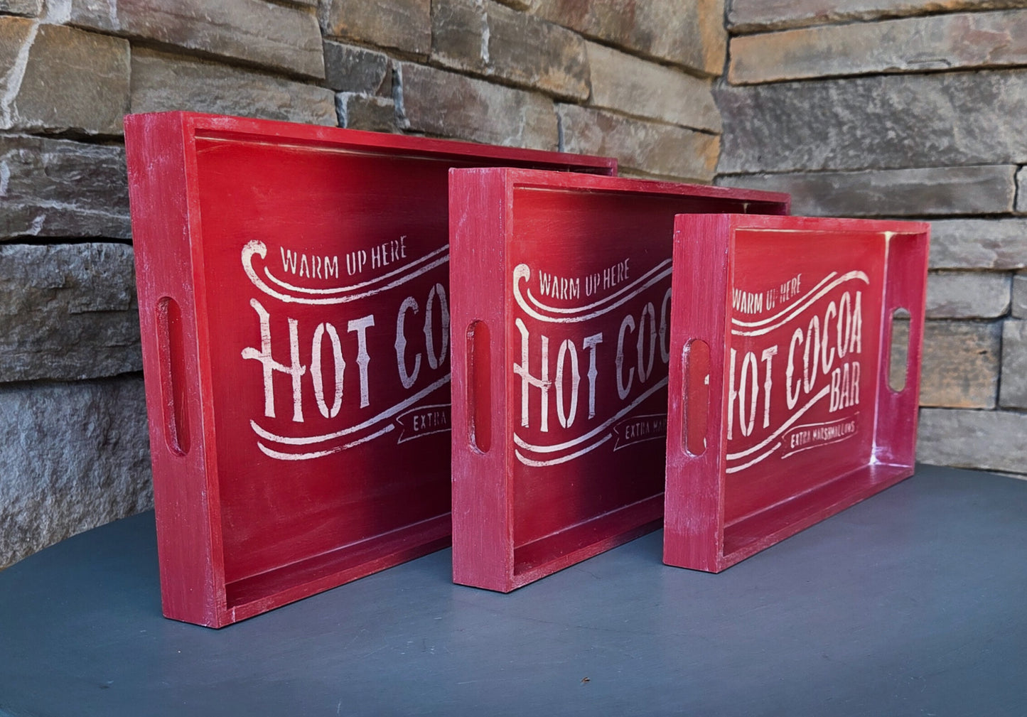 “Warm Up Here” Hot Cocoa Bar Serving Tray - RED