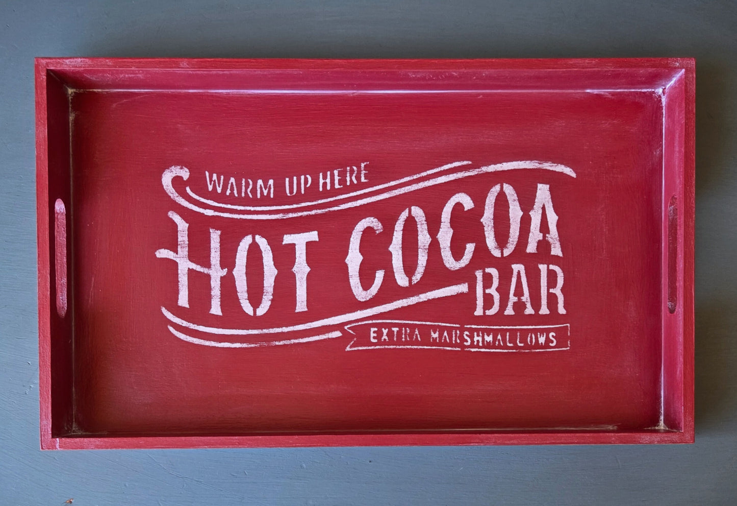 “Warm Up Here” Hot Cocoa Bar Serving Tray - RED