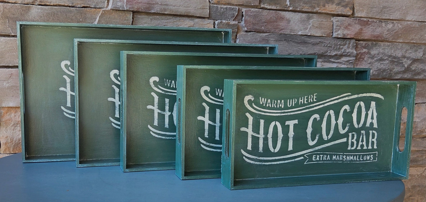 “Warm Up Here” Hot Cocoa Bar Serving Tray - GREEN