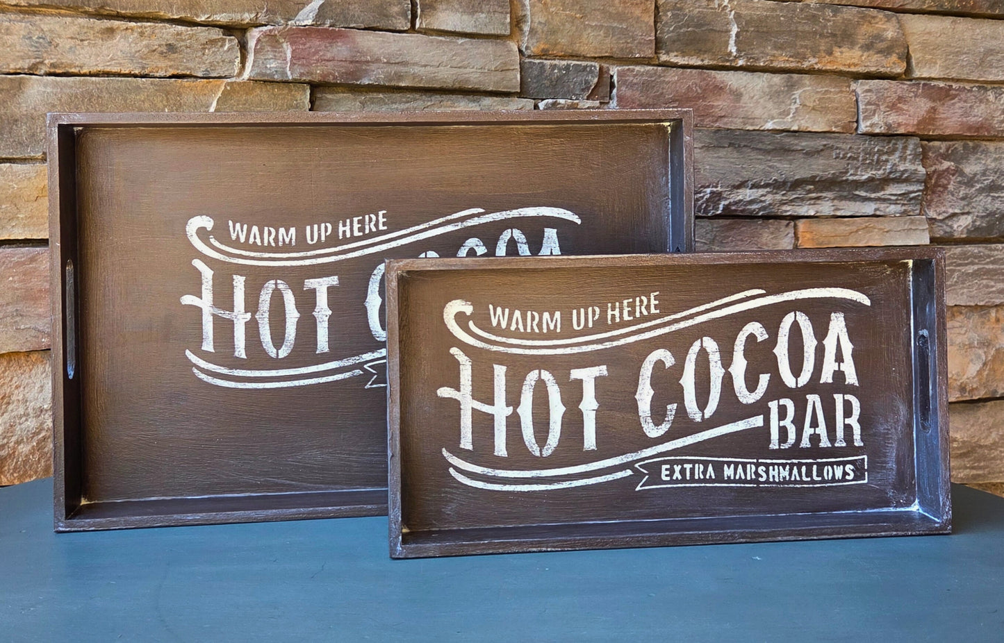 “Warm Up Here” Hot Cocoa Bar Serving Tray - BROWN