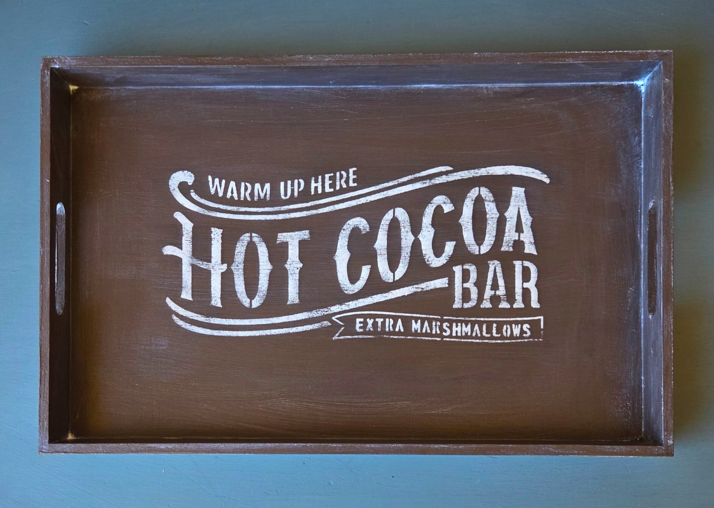 “Warm Up Here” Hot Cocoa Bar Serving Tray - BROWN