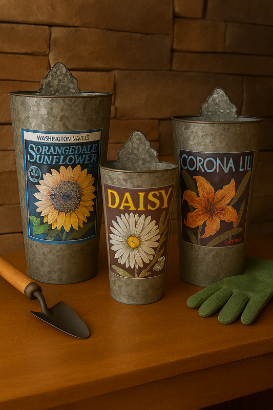 Vintage Metal Wall Planters - Sunflower, Daisy, & Lily Set