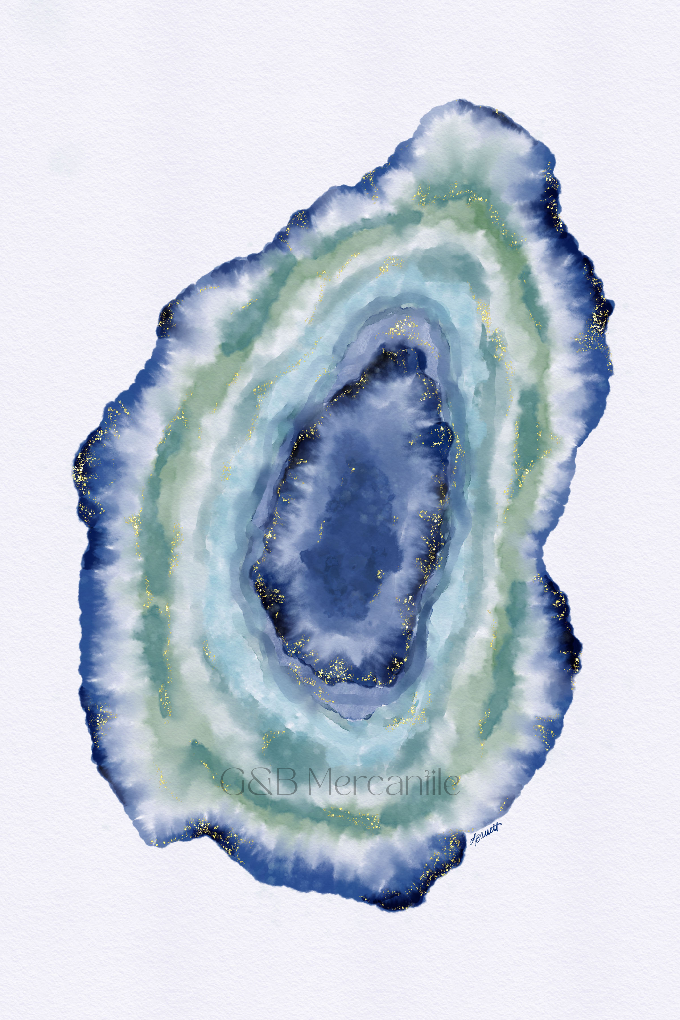 "Celestial Core" – Abstract Watercolor Geode Digital Print (Instant Download)