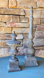 Charcoal Gray Leaf Finial: 19" Tall Stone-Textured Mantel Decor, Handcrafted Architectural Accent