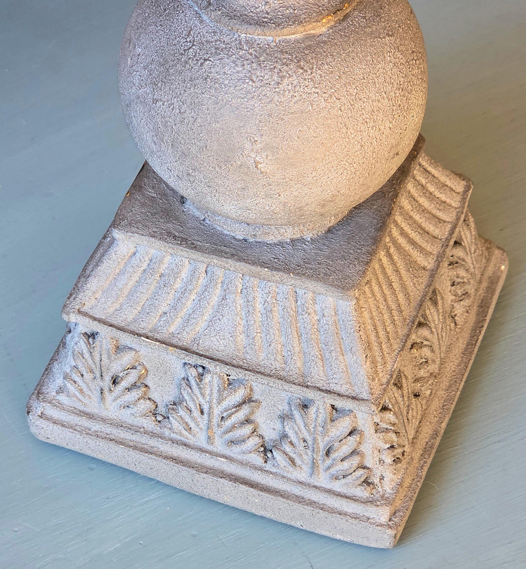 Charcoal Gray Leaf Finial: 19" Tall Stone-Textured Mantel Decor, Handcrafted Architectural Accent