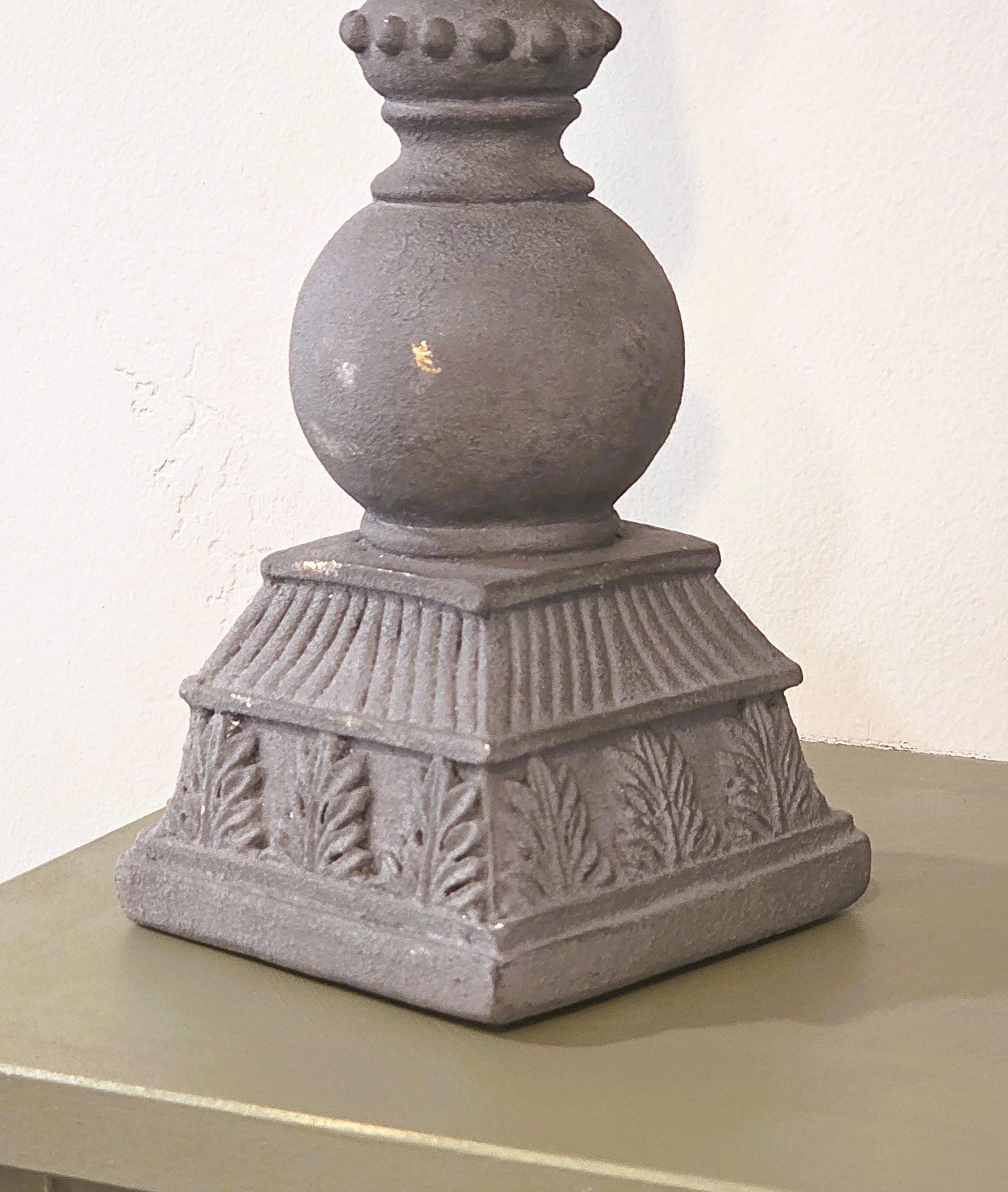 Charcoal Gray Leaf Finial: 19" Tall Stone-Textured Mantel Decor, Handcrafted Architectural Accent