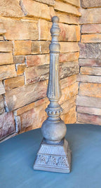 Charcoal Gray Leaf Finial: 19" Tall Stone-Textured Mantel Decor, Handcrafted Architectural Accent