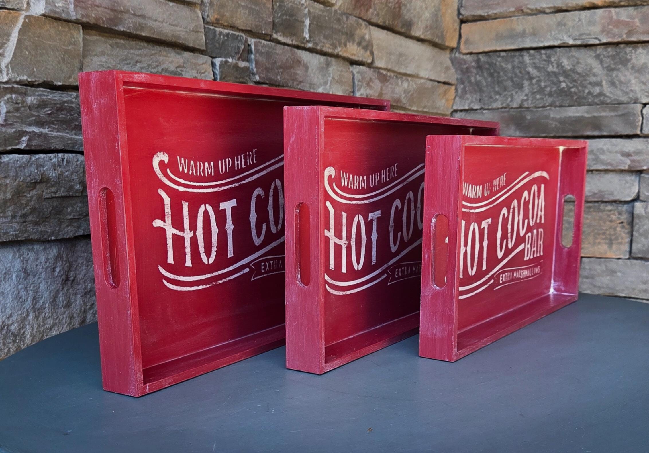 Hot Cocoa Bar - Rustic Red Wooden Tray