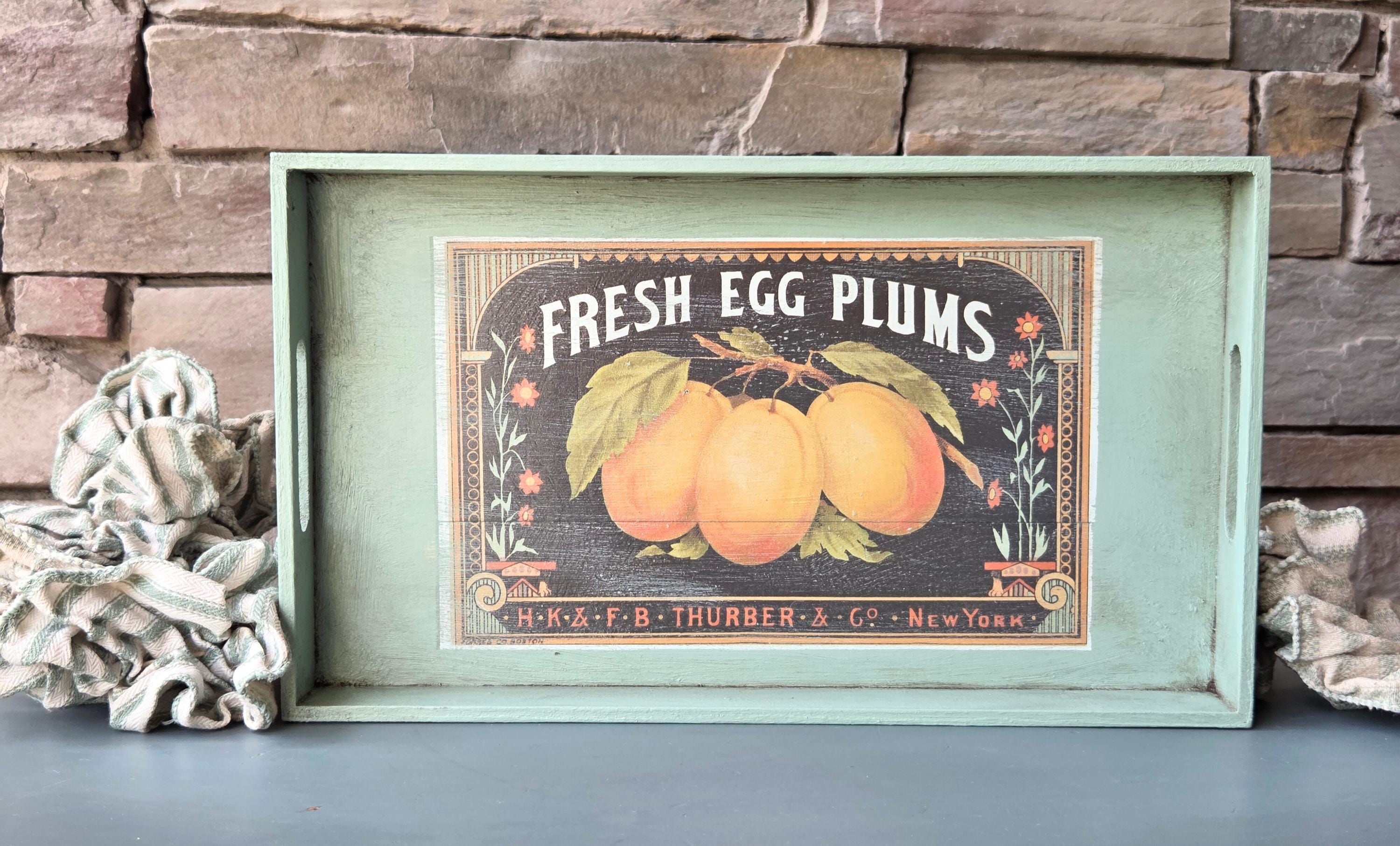 Decorative Wooden Tray with Antique-Style Fruit Label