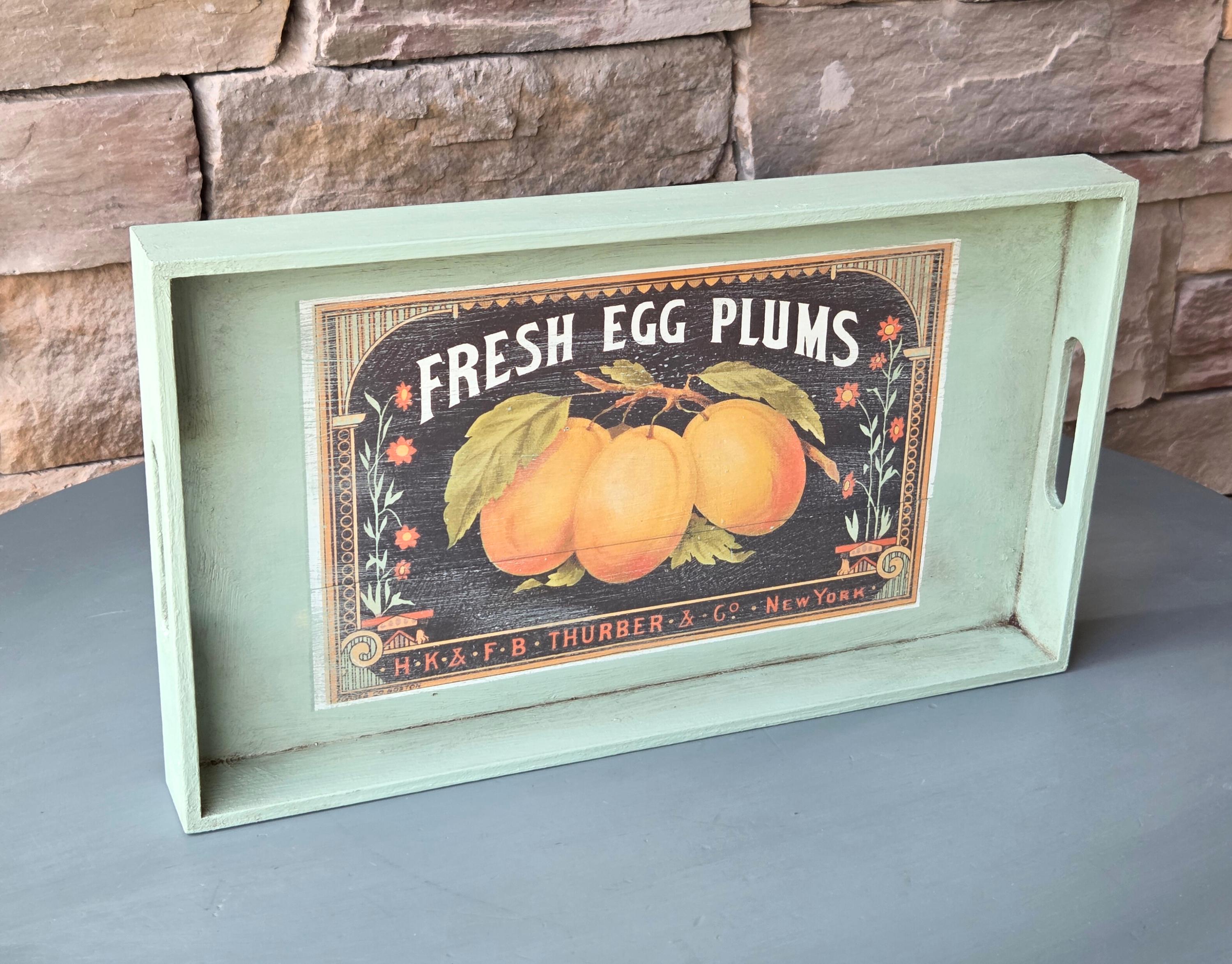 Decorative Wooden Tray with Antique-Style Fruit Label