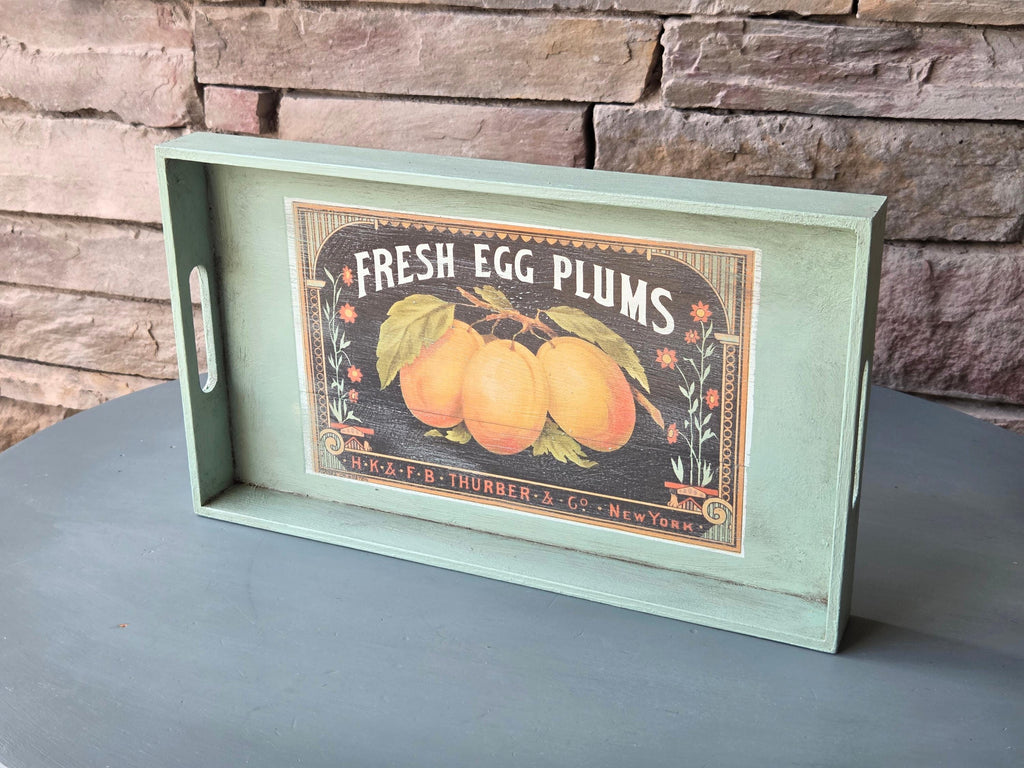 Decorative Wooden Tray with Antique-Style Fruit Label
