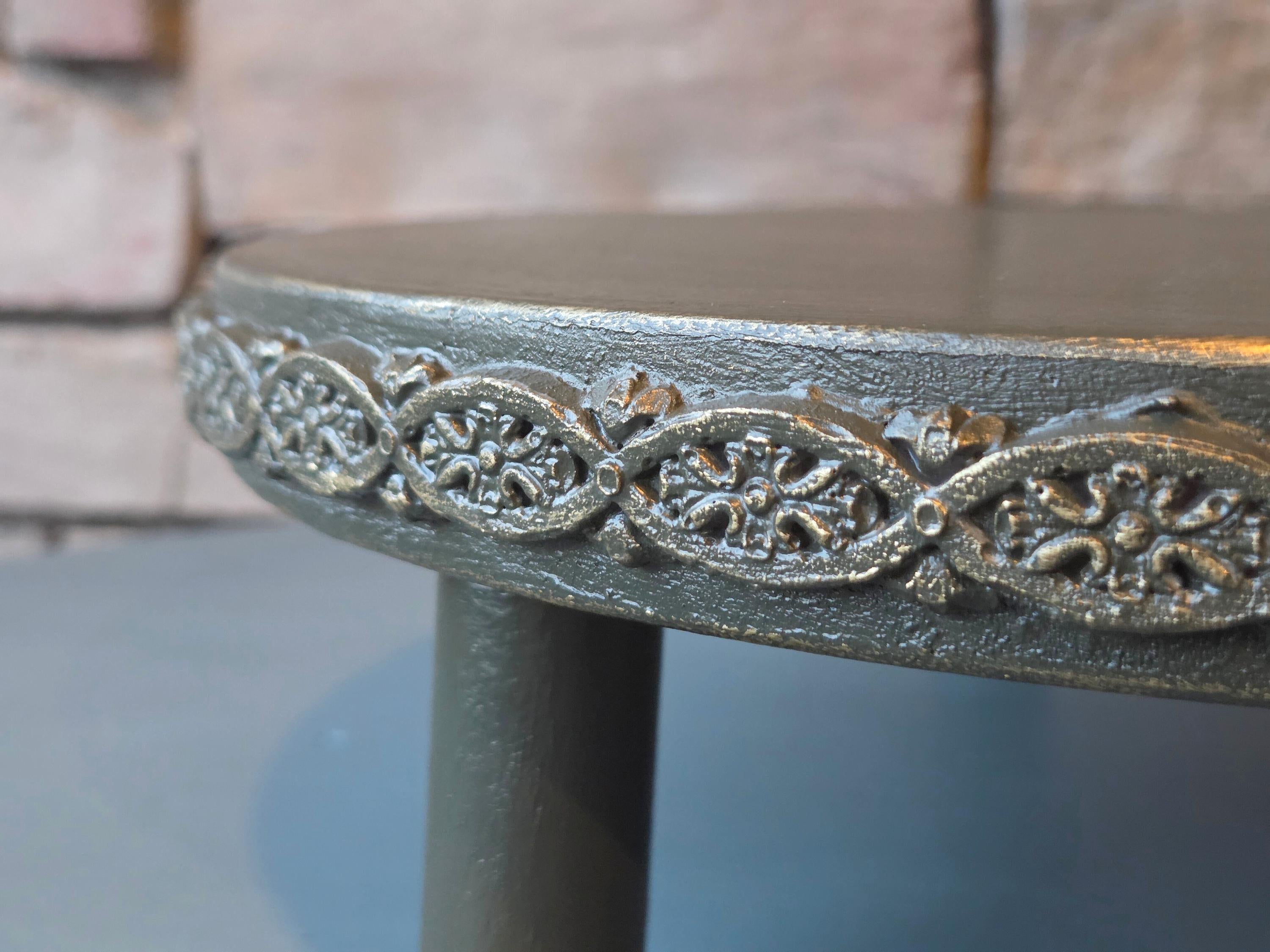 Decorative Cake Stand  Antique-Style Embossed Riser in Deep Green and Gold