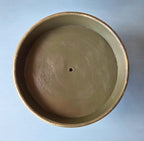 Distressed Deep Green Pedestal Tray: Gold Edge Decorative Display Stand, 10" Round Centerpiece