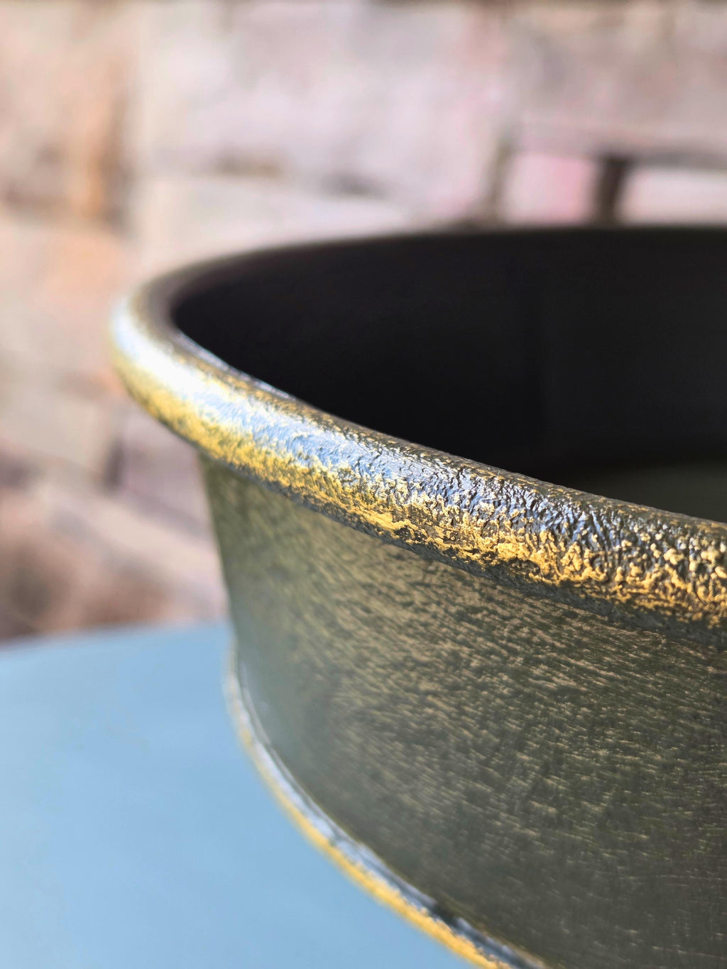 Distressed Deep Green Pedestal Tray: Gold Edge Decorative Display Stand, 10" Round Centerpiece