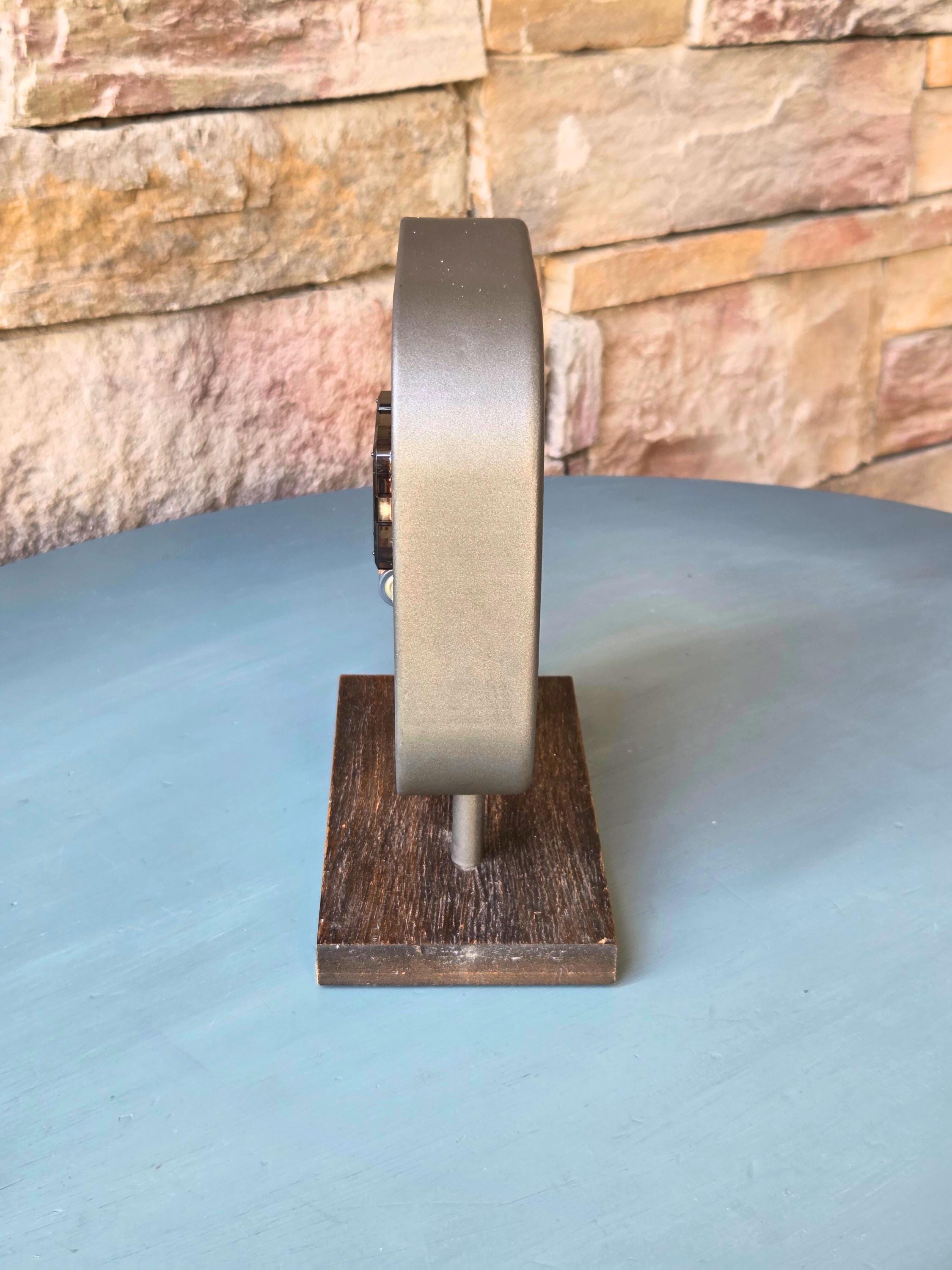 Botanical Table Clock: Charcoal Gray Vintage Farmhouse Mantel Decor, Fern & Floral Inlay, 8" Freestanding