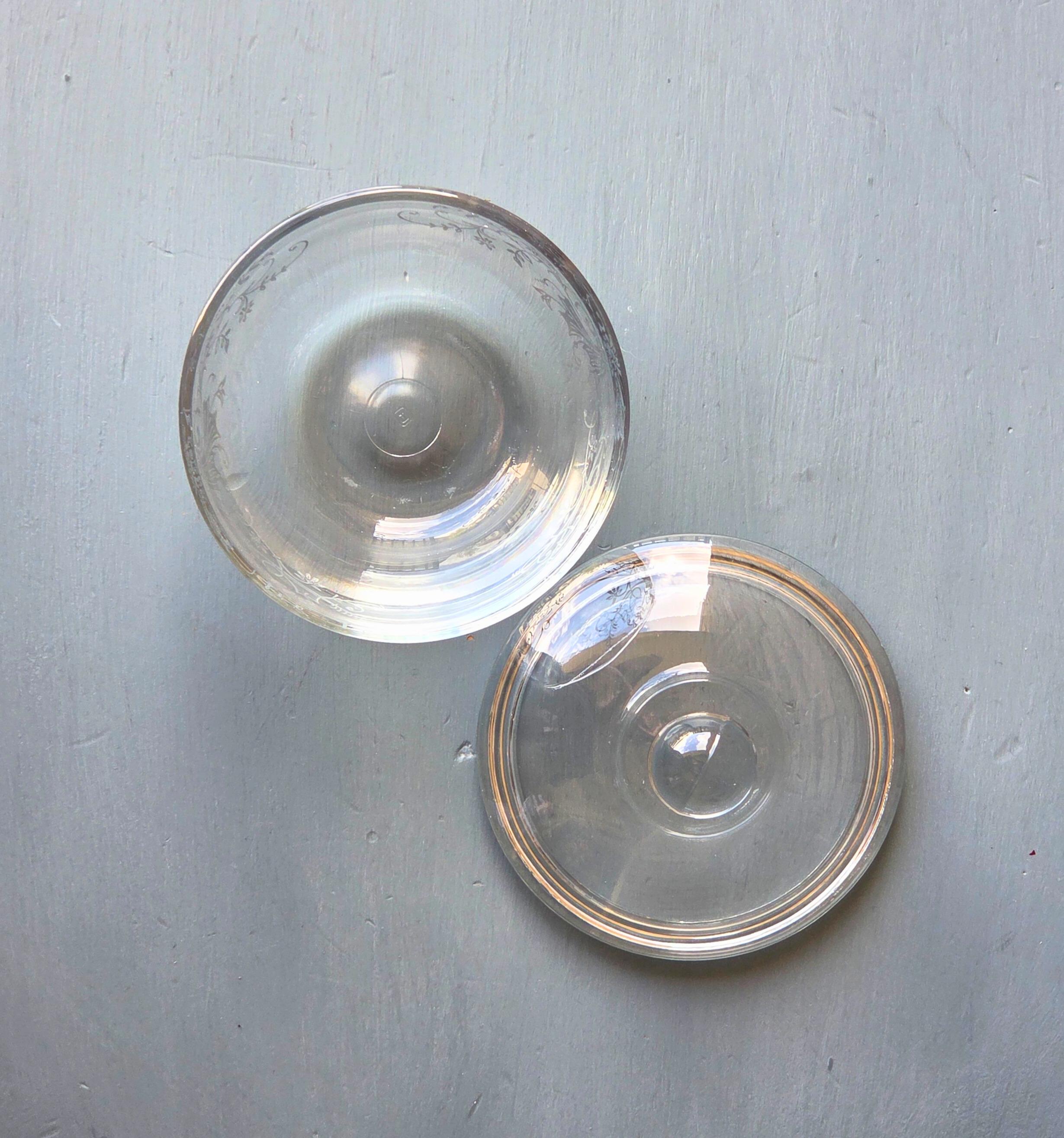 Silver Gilded Glass Lidded Bowl: Vintage-Style Candy Dish, Floral Vanity Jar, 4" Decorative Container