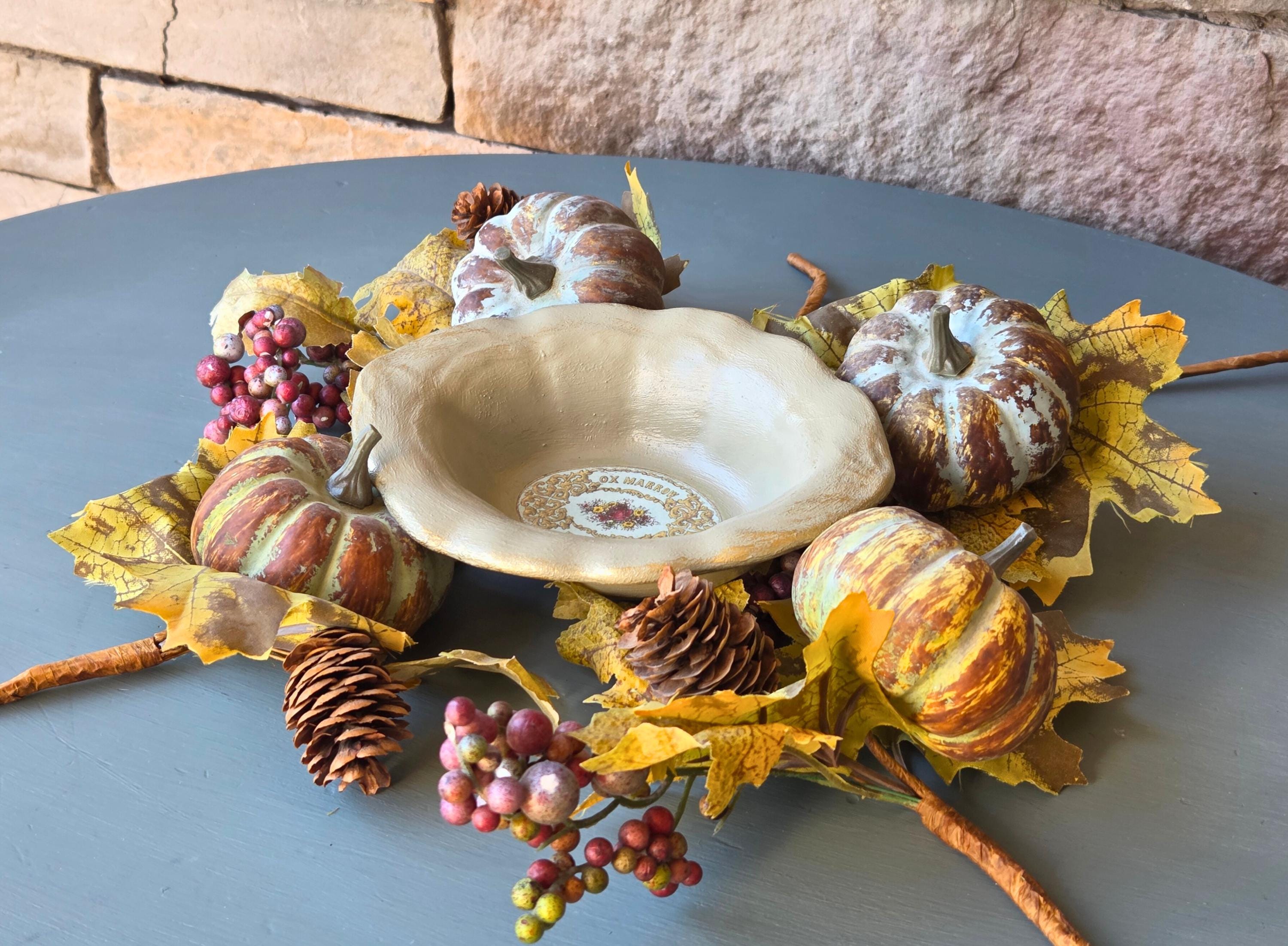 Vintage-Style Ceramic Trinket Dish Ox Marrow Pomade Label Scalloped Edge & Gold Detail