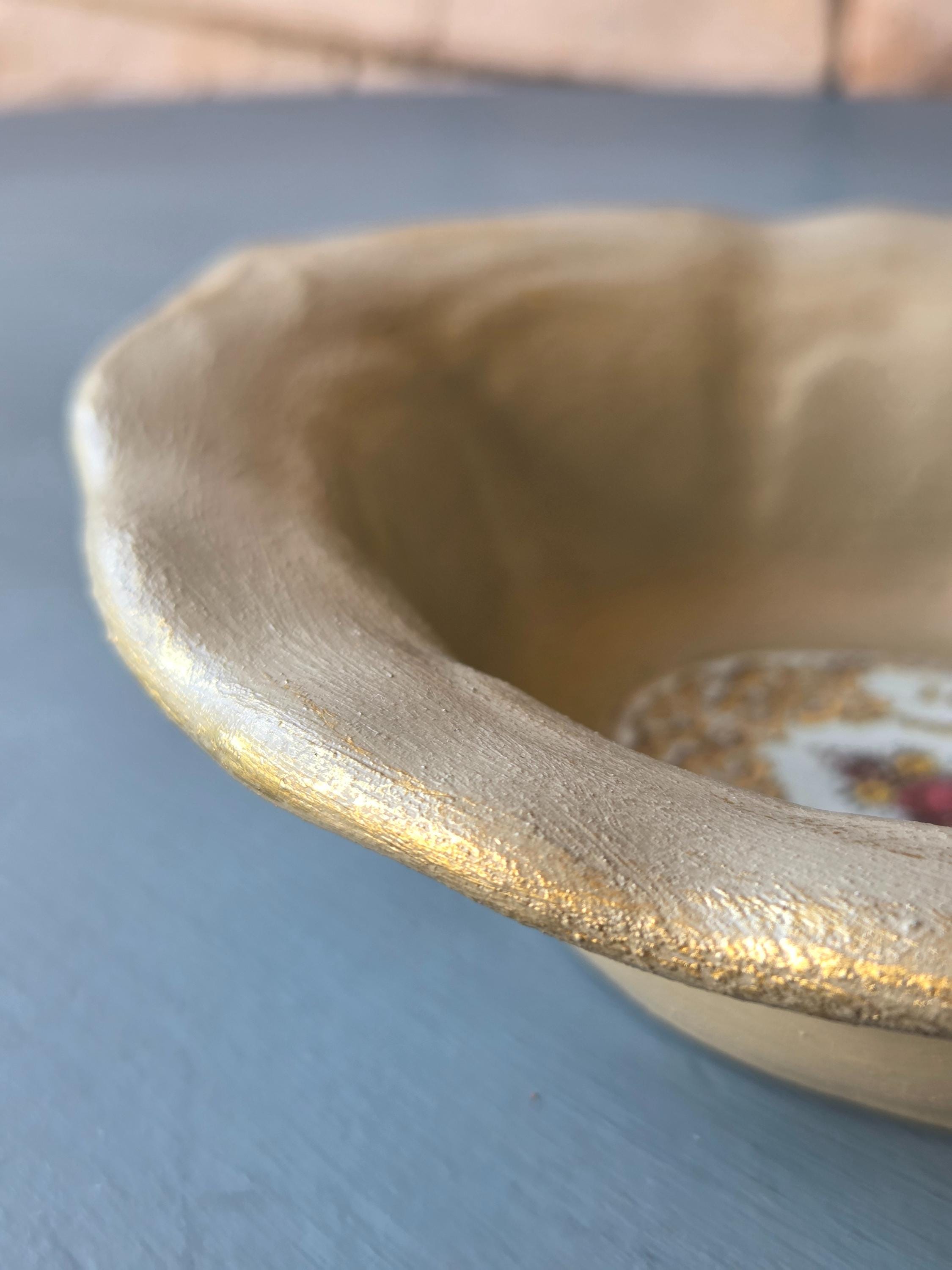 Vintage-Style Ceramic Trinket Dish Ox Marrow Pomade Label Scalloped Edge & Gold Detail