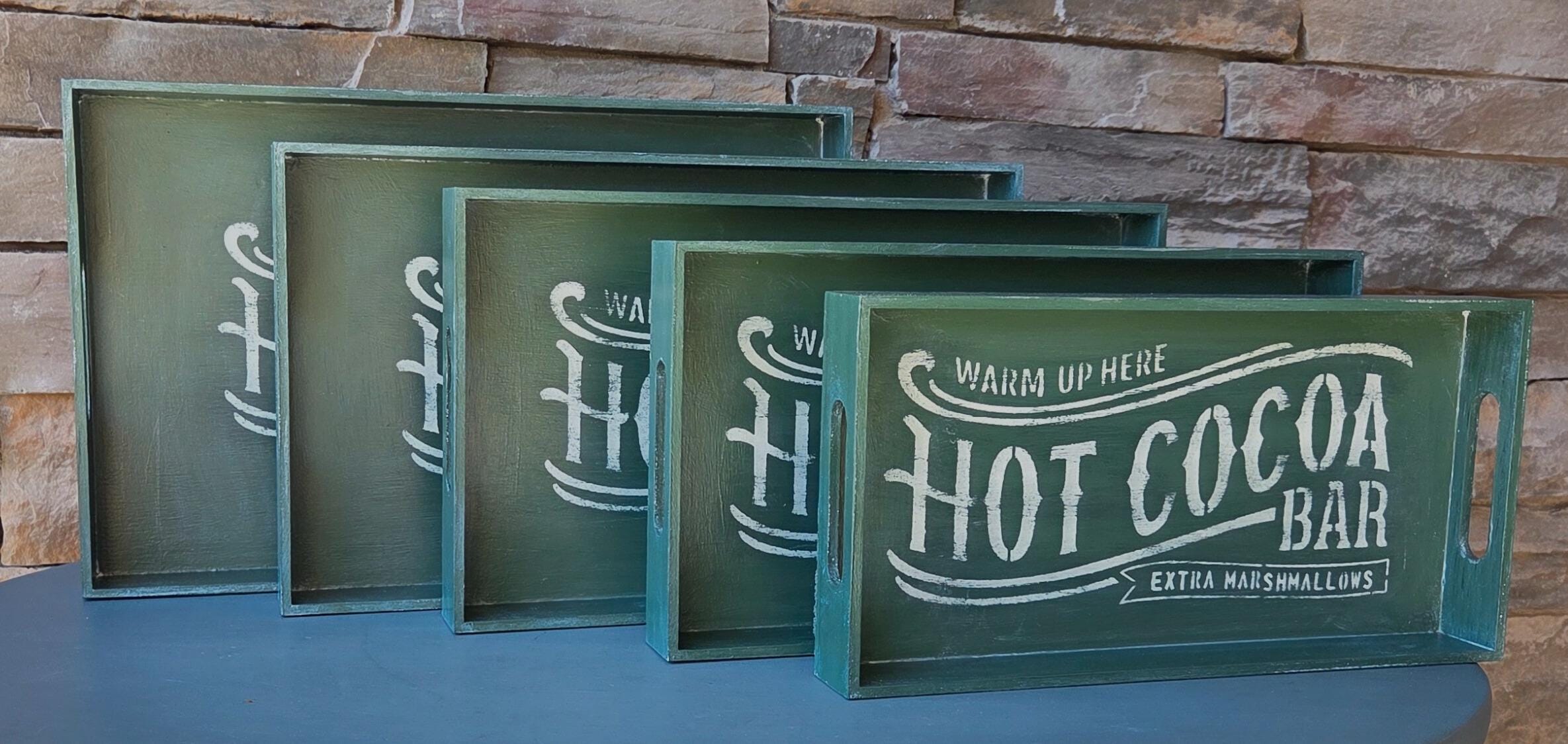 Hot Cocoa Bar - Rustic Green Wooden Serving Tray