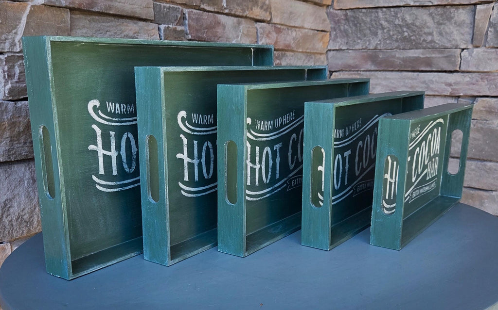 Hot Cocoa Bar - Rustic Green Wooden Serving Tray