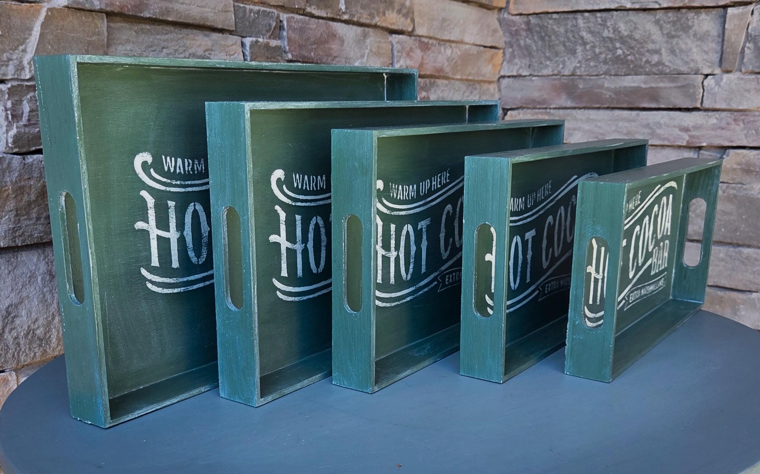 Hot Cocoa Bar - Rustic Green Wooden Serving Tray