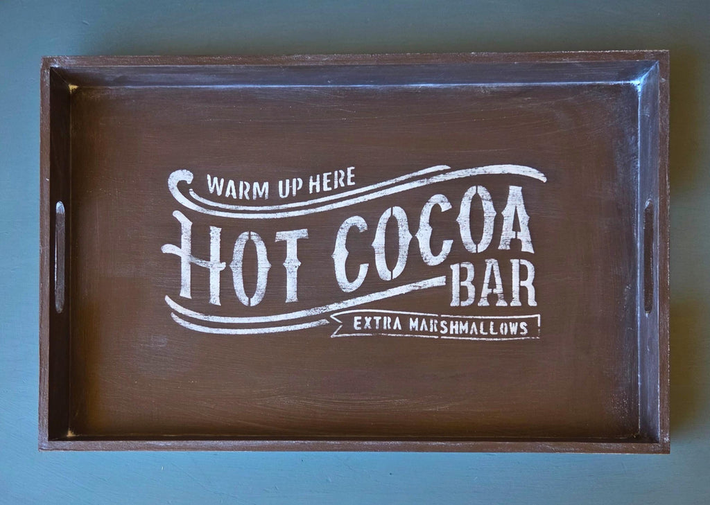 Hot Cocoa Bar - Rustic Brown Wooden Serving Tray
