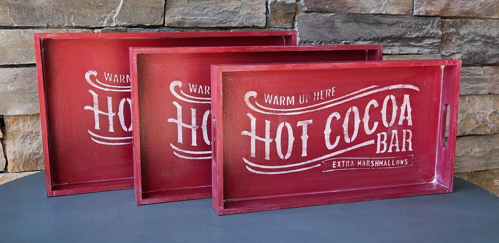 Hot Cocoa Bar - Rustic Red Wooden Tray