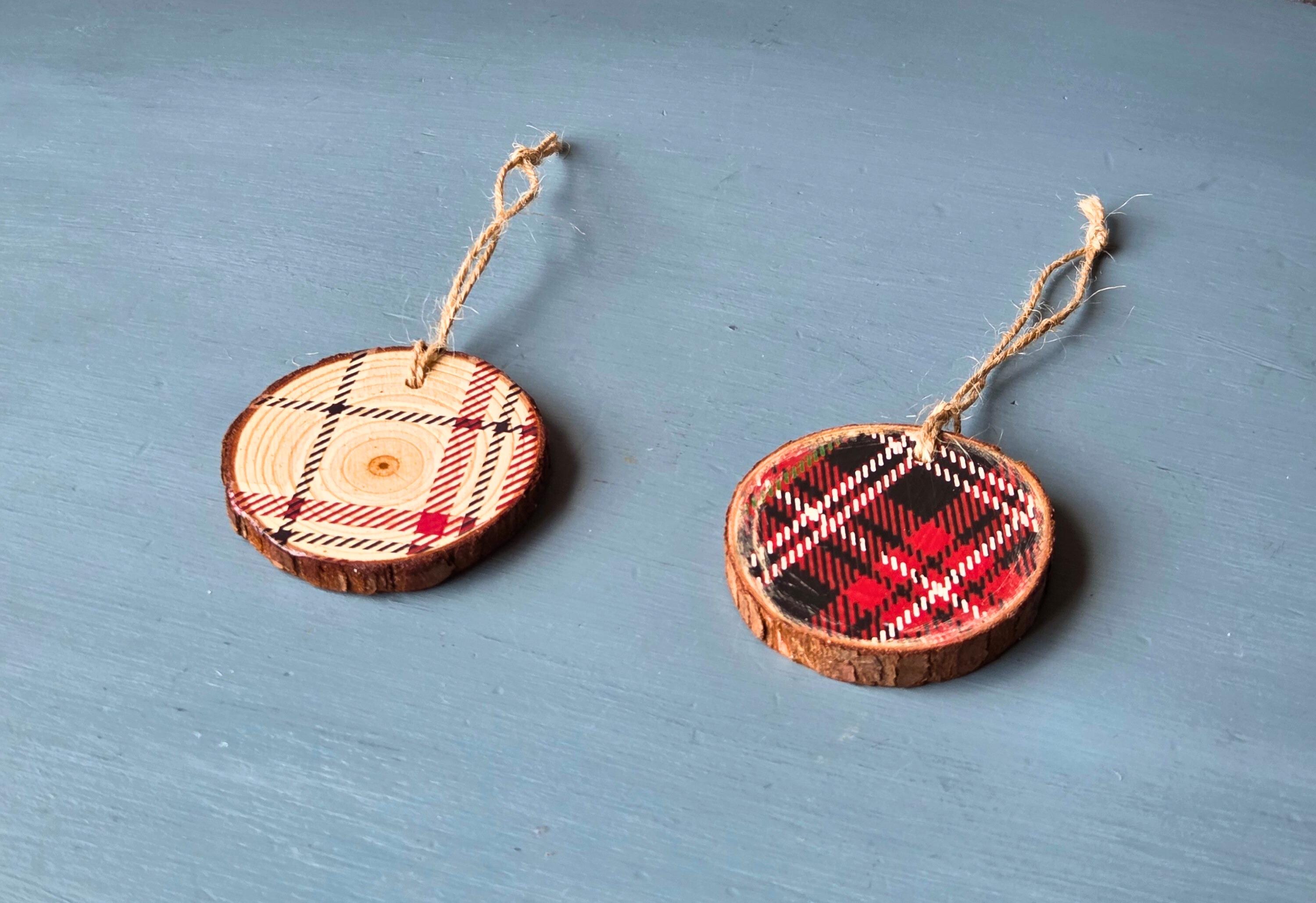Rustic Plaid Wood Slice Ornaments  Handmade Holiday Decor
