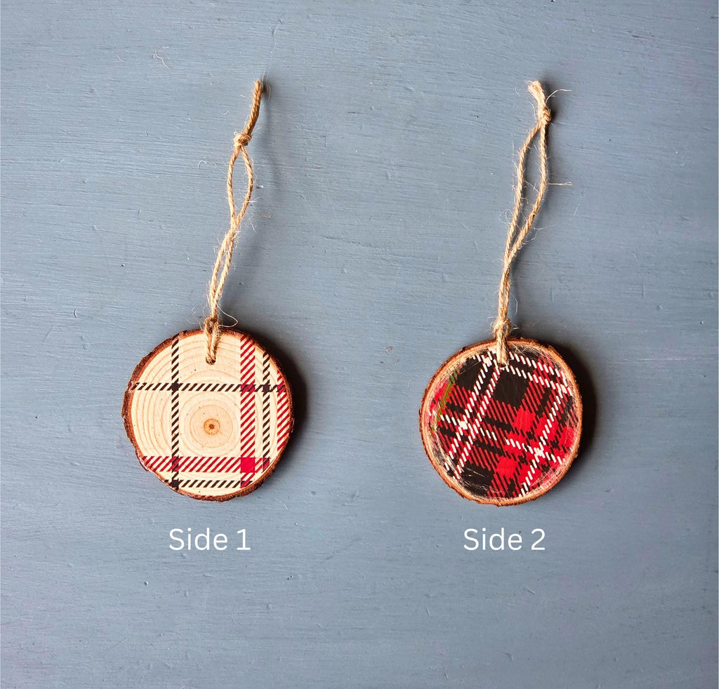Rustic Plaid Wood Slice Ornaments  Handmade Holiday Decor