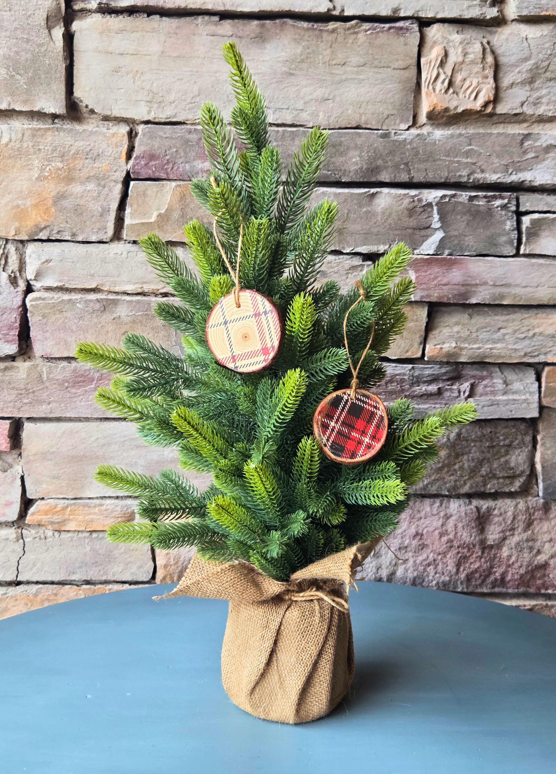 Rustic Plaid Wood Slice Ornaments  Handmade Holiday Decor