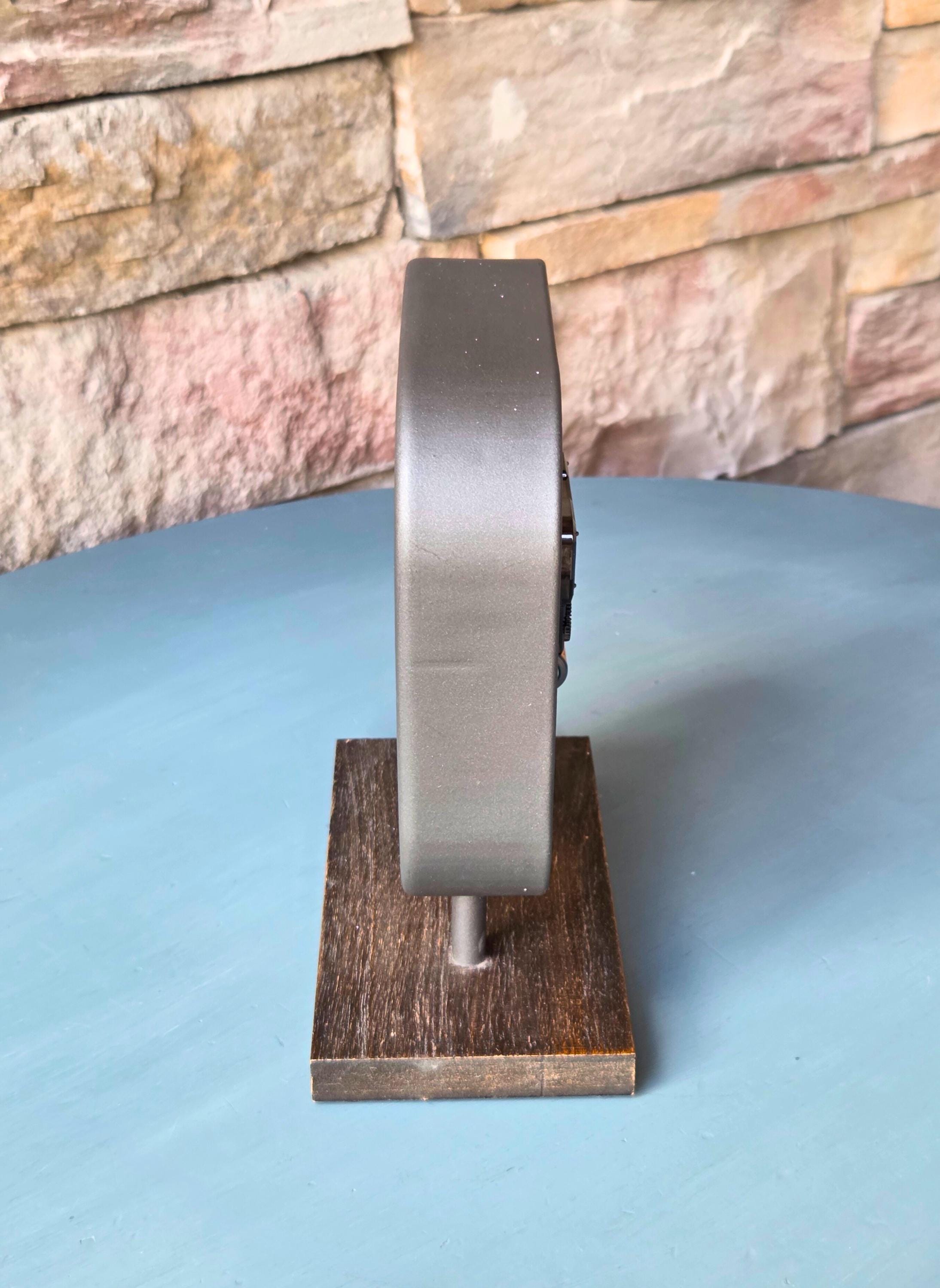 Botanical Table Clock: Charcoal Gray Vintage Farmhouse Mantel Decor, Fern & Floral Inlay, 8" Freestanding