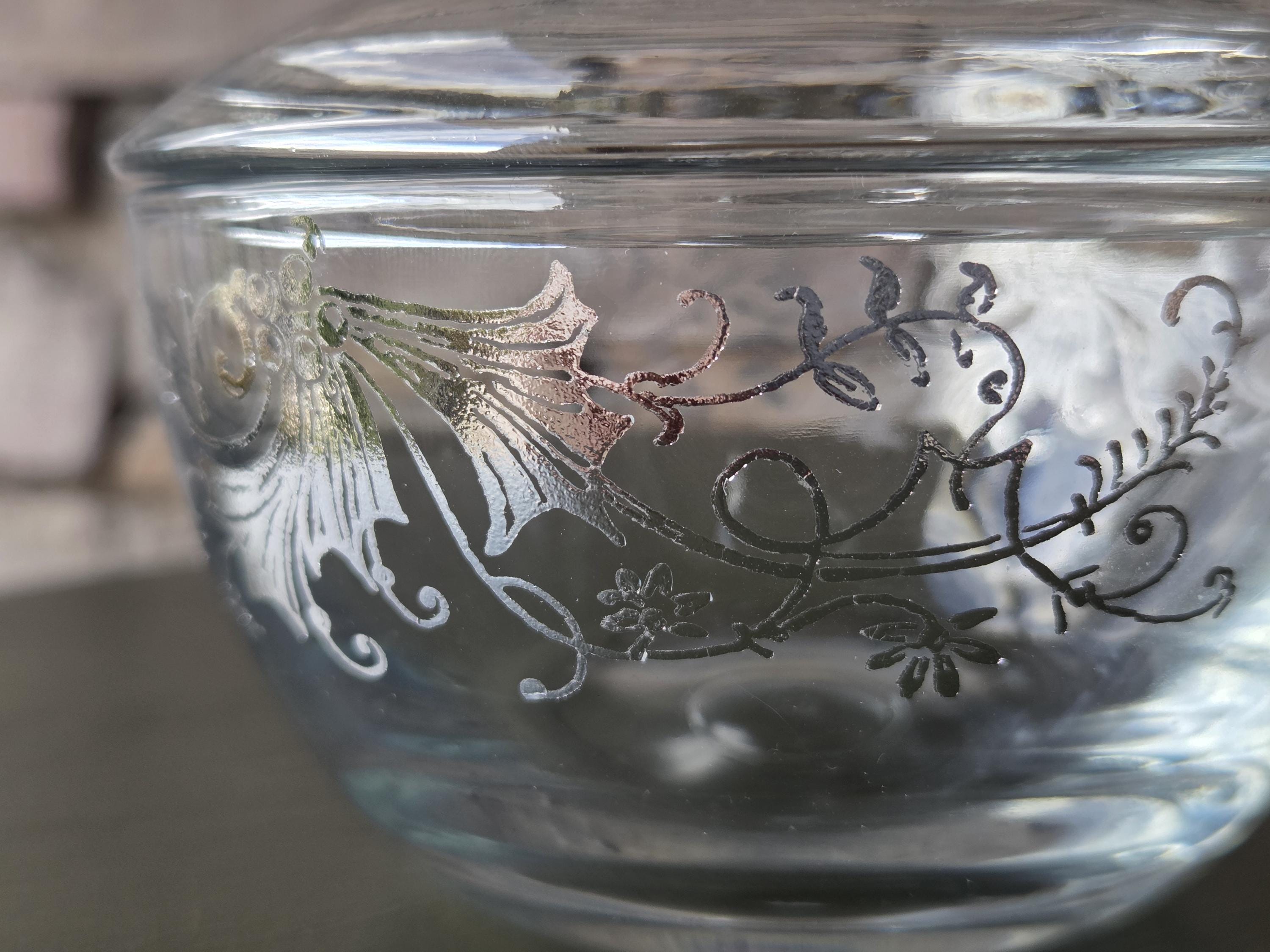 Silver Gilded Glass Lidded Bowl: Vintage-Style Candy Dish, Floral Vanity Jar, 4" Decorative Container