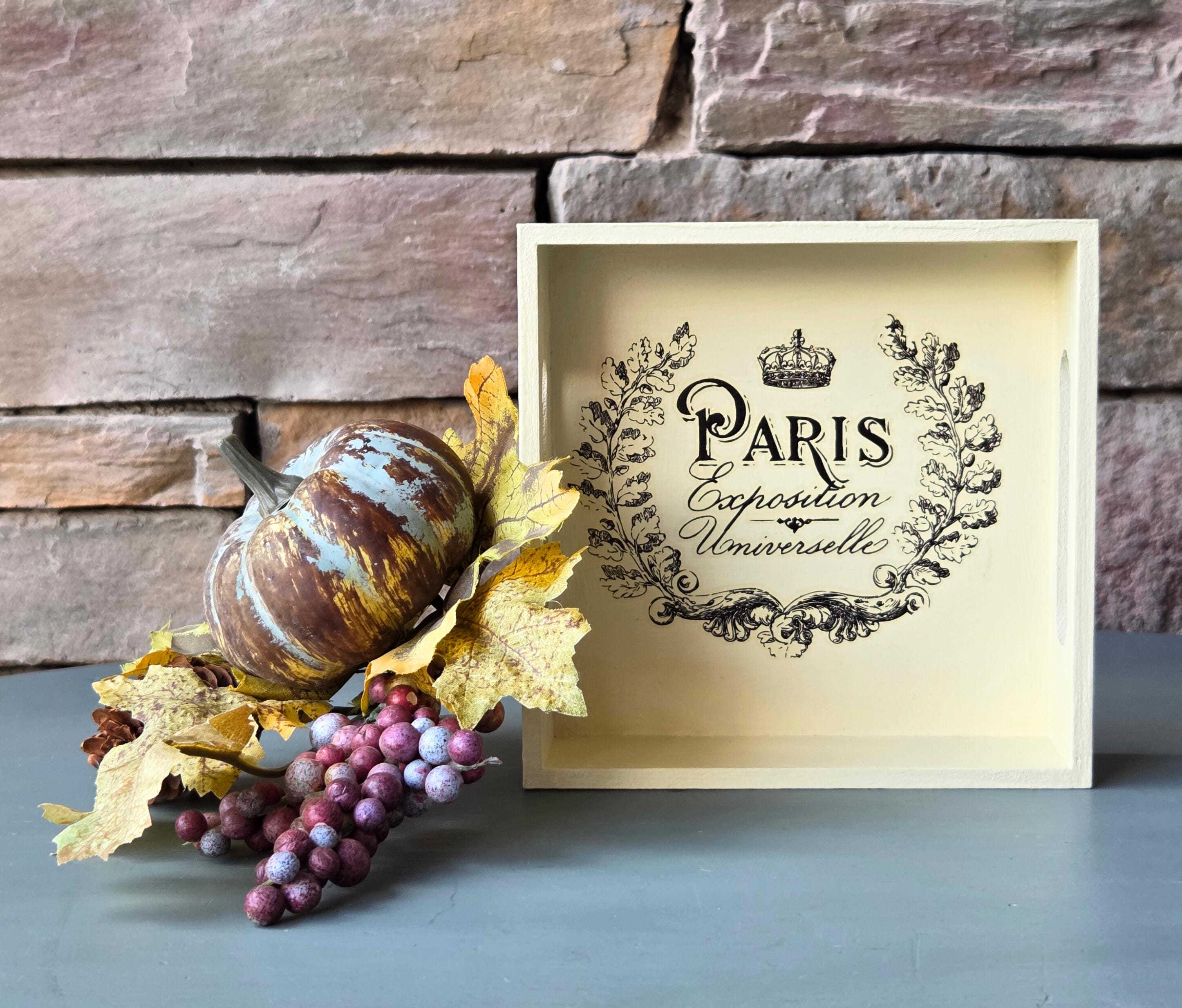 Paris Exposition Tray: Vintage-Inspired 6" Decorative Wood Accent, French World Fair Decor