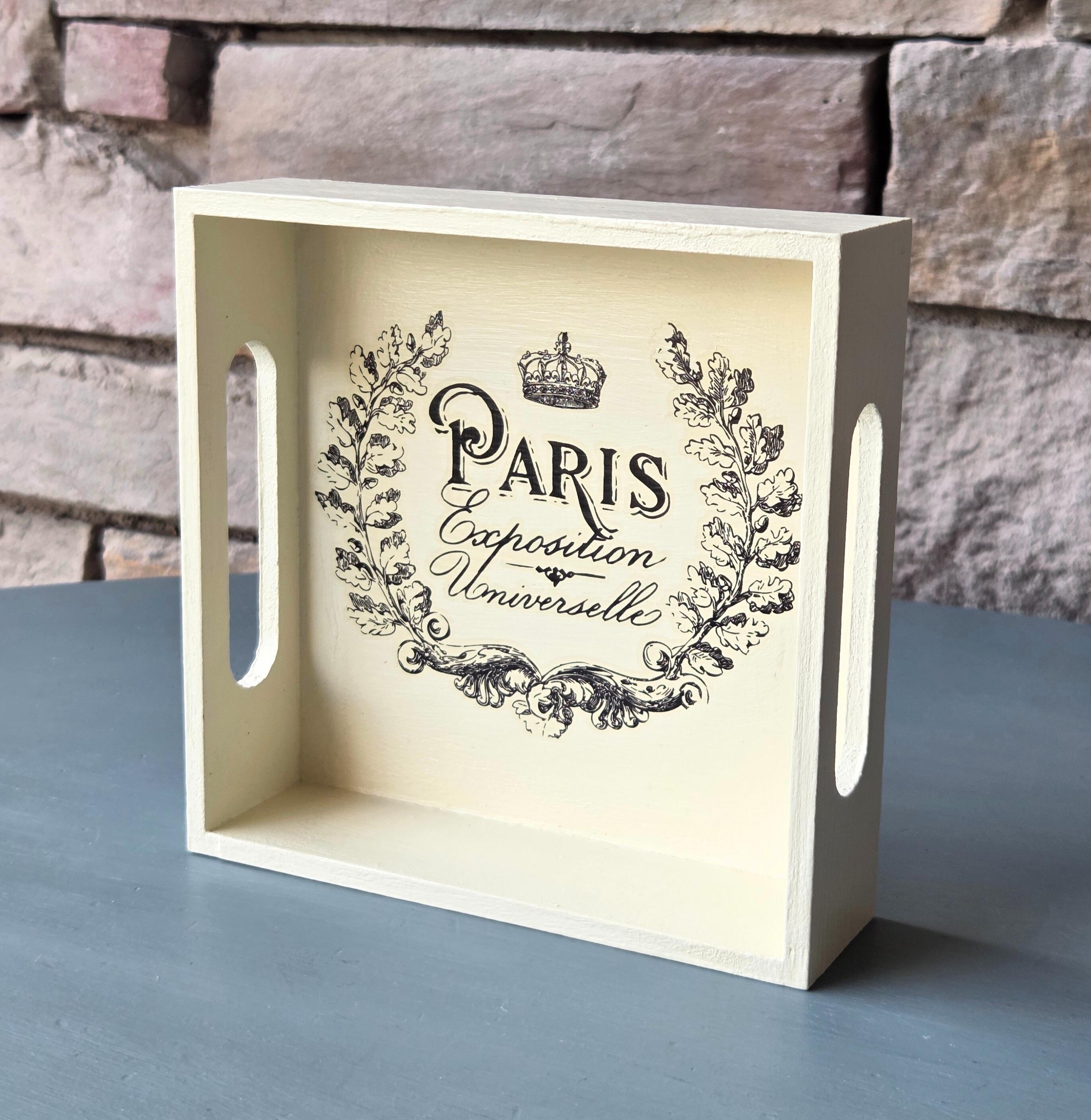 Paris Exposition Tray: Vintage-Inspired 6" Decorative Wood Accent, French World Fair Decor
