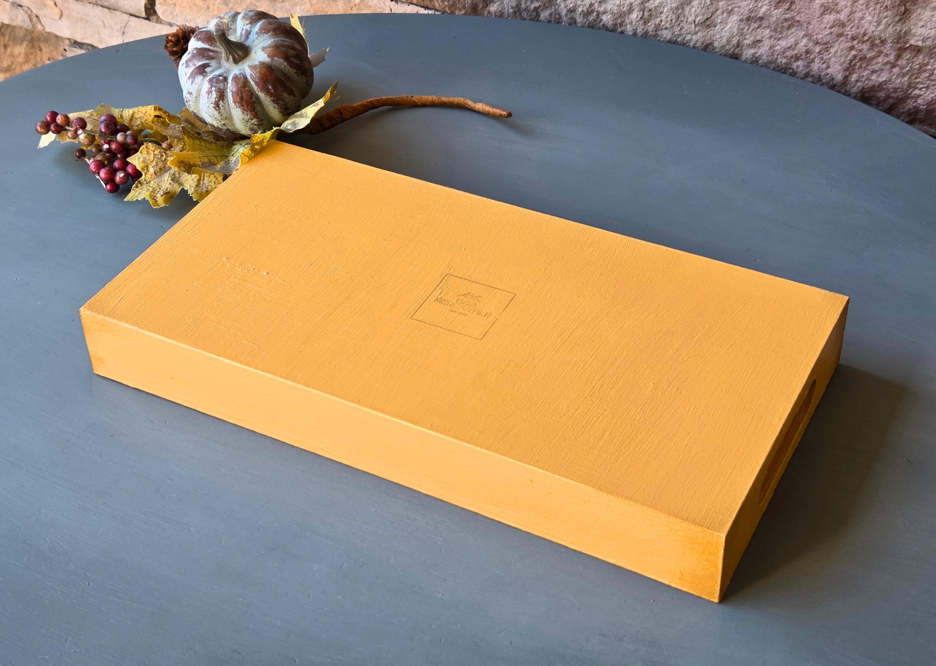 Vintage French Tray “Au Petit Poucet Little Tom Thumb Pastoral Scene Mustard Yellow Rustic Decor