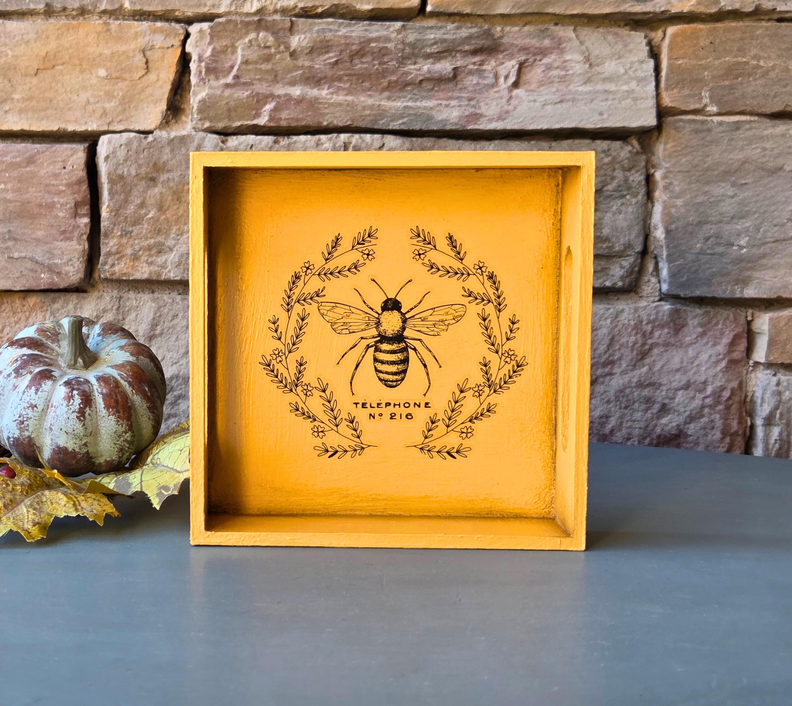 Vintage-Style Bee Box TELEPHONE No 216 Mustard Yellow Rustic Decor Autumn Farmhouse Accent