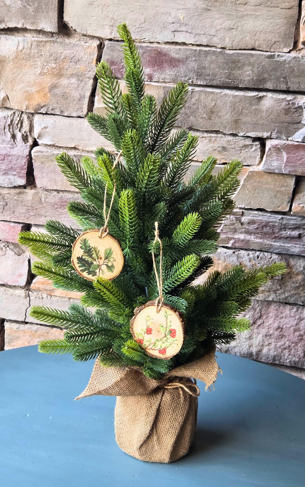 Nature-Inspired Botanical Wood Slice Ornament: Rustic Nature Decor