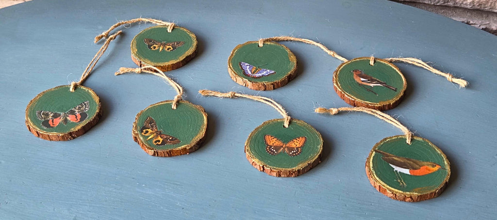 Hand-Painted Bird & Butterfly Ornament – Nature-Inspired Holiday Decor and Gift