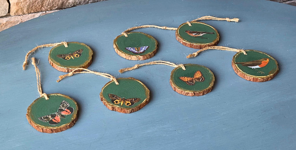 Hand-Painted Bird & Butterfly Ornament – Nature-Inspired Holiday Decor and Gift