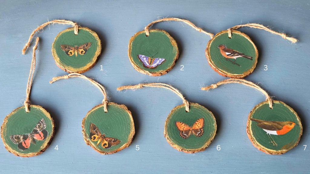 Hand-Painted Bird & Butterfly Ornament – Nature-Inspired Holiday Decor and Gift