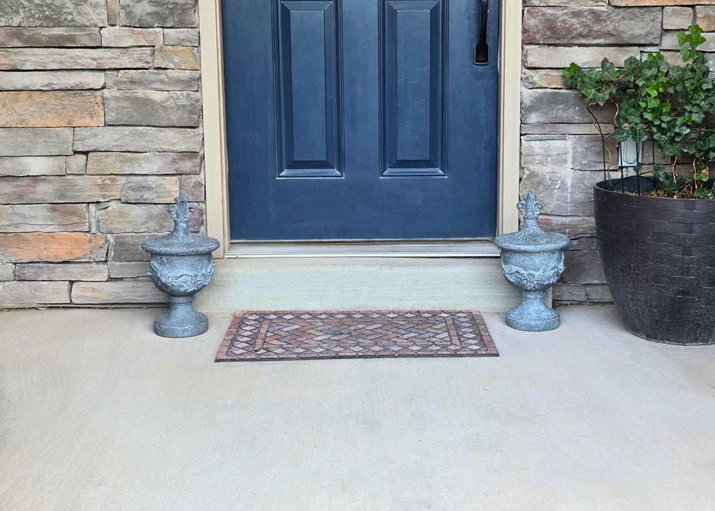 Decorative Resin Urn with Cherub Relief  16.5" Tall Classical Accent with Fleur-de-Lis Finial
