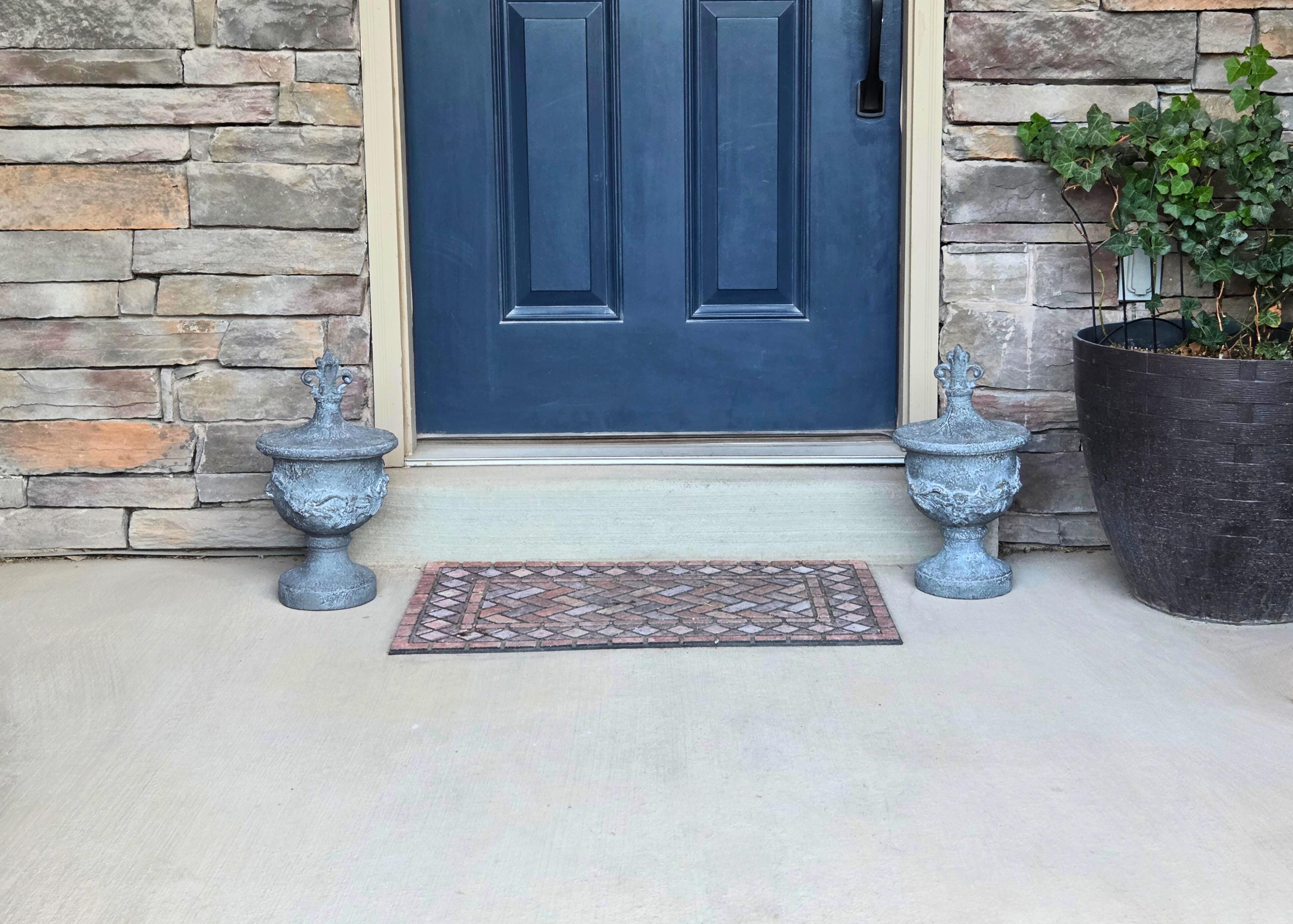 Decorative Resin Urn with Cherub Relief  16.5" Tall Classical Accent with Fleur-de-Lis Finial